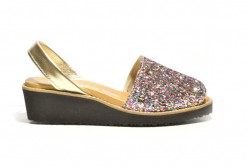 Avarca menorquina cuña piel glitter multicolor-3