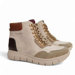 Botines en beige con cordones y cremallera flexibles Mysoft-1