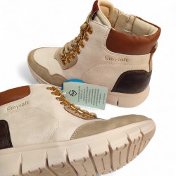 Botines en beige con cordones y cremallera flexibles Mysoft-2