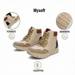 Botines en beige con cordones y cremallera flexibles Mysoft-3