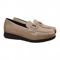 Mocasines de piel Pitillos mujer piedra con adorno elegante-1