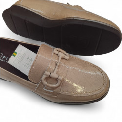 Mocasines de piel Pitillos mujer piedra con adorno elegante-2