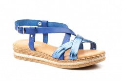 Sandalia piel tiras hebilla azul-1