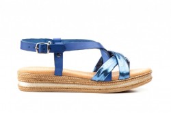 Sandalia piel tiras hebilla azul-2