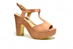 Sandalia Refresh tacón ancho antelina nude