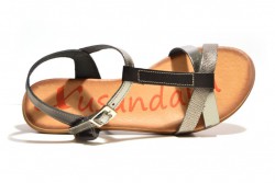 Sandalia Xusandalia hebilla piel negro plata-2