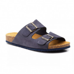 Sandalias 2 hebillas azul marino piel hombre