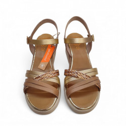 Sandalias cuña Porronet piel marron oro-2