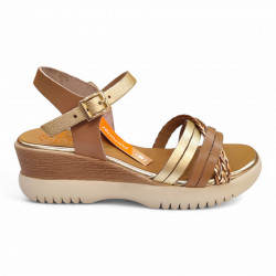 Sandalias cuña Porronet piel marron oro-3