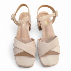 Sandalias fiesta en beige económicas con tacón medio y plataforma-2