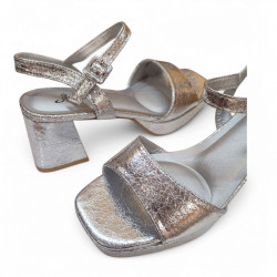 Sandalias fiesta plata brillante con tacón medio y plataforma-2
