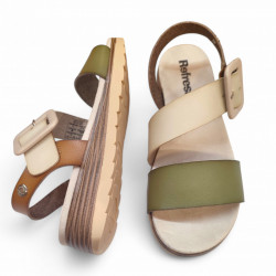 Sandalias planas con hebilla lateral hielo - kaki-3