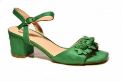 Sandalias verdes tacón bajo y ancho-1