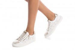 Zapatilla cremallera Refresh blanco y oro-1