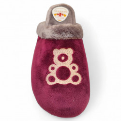 Zapatillas casa con oso en burdeos de terciopelo para otoño e invierno