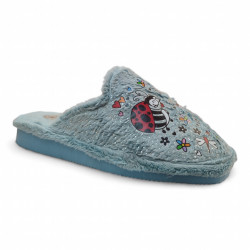 Zapatillas casa económicas de mujer divertidas mariquitas celestes-2