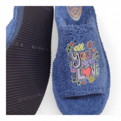 Zapatillas casa graciosas 'Love' punta abierta rizo azul marino-2