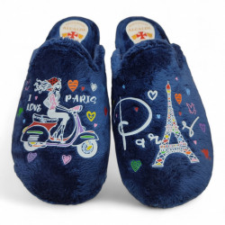 Zapatillas casa invierno chica joven paris azul