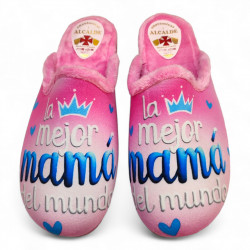 Zapatillas casa 'la Mejor Mama del Mundo' económicas rosa-1