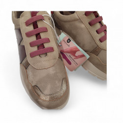 Zapatillas Mysoft taupe con M burdeos cordones elásticos-2