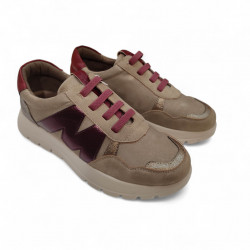Zapatillas Mysoft taupe con M burdeos cordones elásticos-3