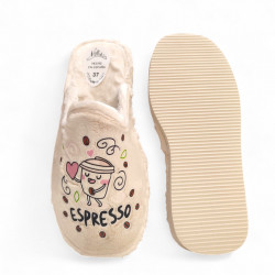 Zapatillas para casa divertidas de mujer café Espresso beige-2
