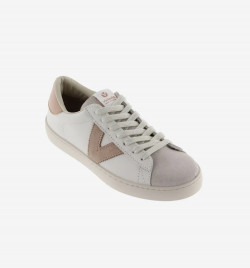 Zapatillas Victoria con V en piel y ante rosa cuarzo-3