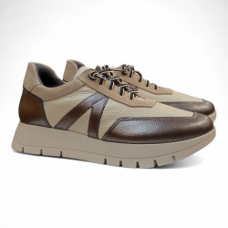 Zapatos piel beige sport cordones elásticos Puche