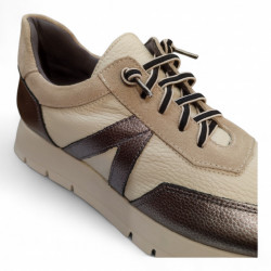 Zapatos piel beige sport cordones elásticos Puche-2