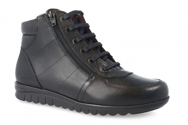 Botín cremallera y cordones Pitillos negro piel-1