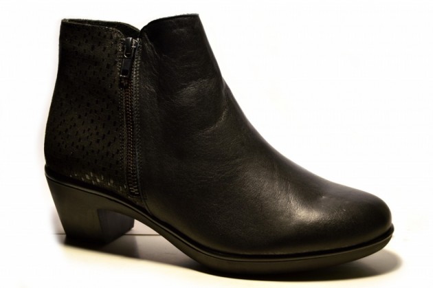 Botines piel tacón goma negro-1