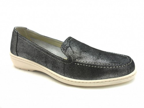 Mocasín negro metalizado suela goma primavera piel-1