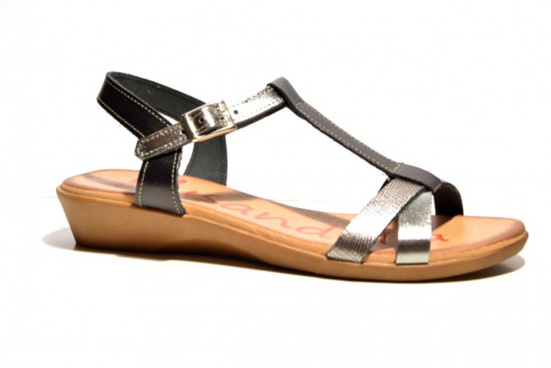 Sandalia Xusandalia hebilla piel negro plata-1
