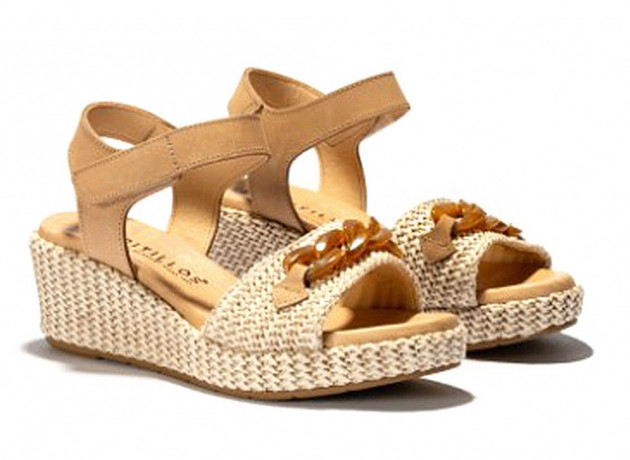 Sandalias cuña cadena Pitillos piel natural-1