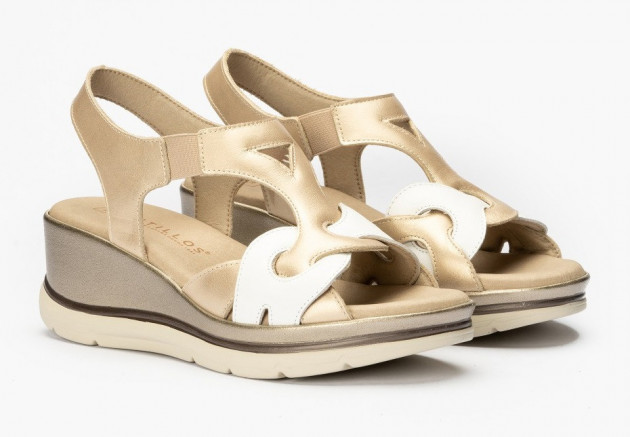 Sandalias cuña Pitillos piel oro -1