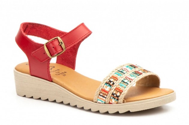 Sandalias mujer piel rojo-1