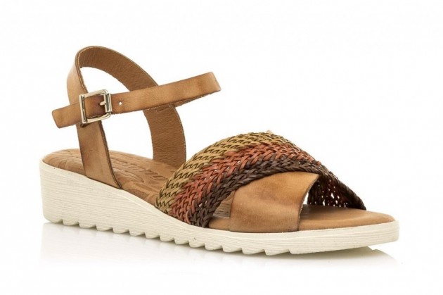Sandalias piel Mustang tricolor marrón-1