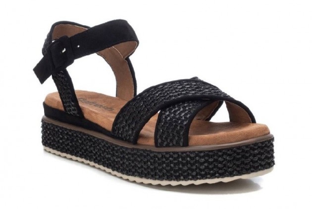 Sandalias tiras cruzadas Refresh rafia negro-1