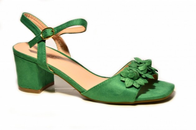 Sandalias verdes tacón bajo y ancho-1