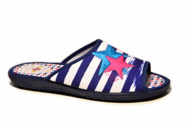Zapatilla casa abierta rayas azul -1