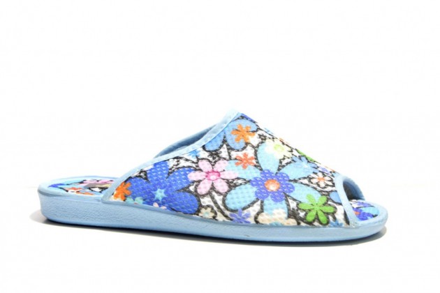 Zapatillas casa abiertas flores picadas cesleste-1