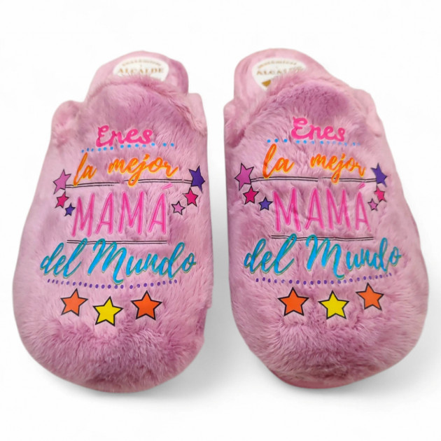 Zapatillas casa 'eres la mejor mamá del mundo' en rosa-1