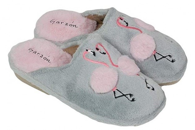 Zapatillas casa Garzón flamencos gris rosa-1