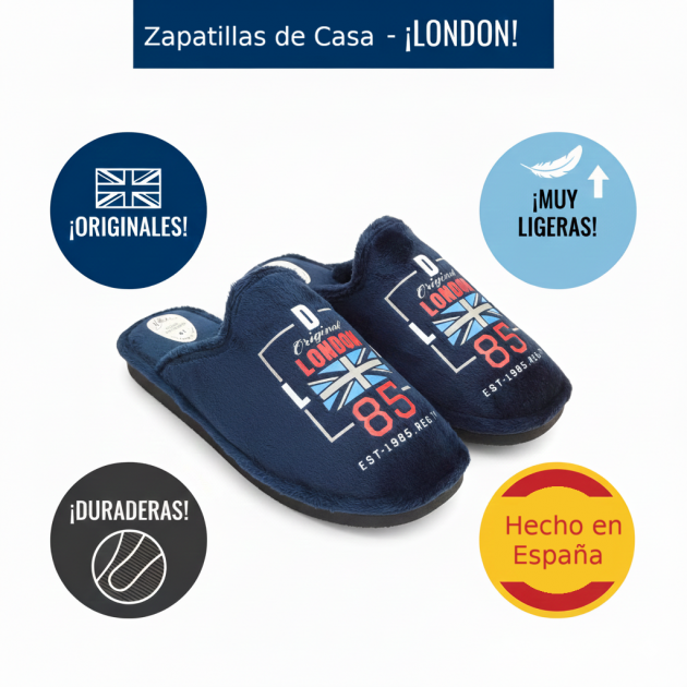 Zapatillas casa hombre ecónomicas azules con diseño joven-1