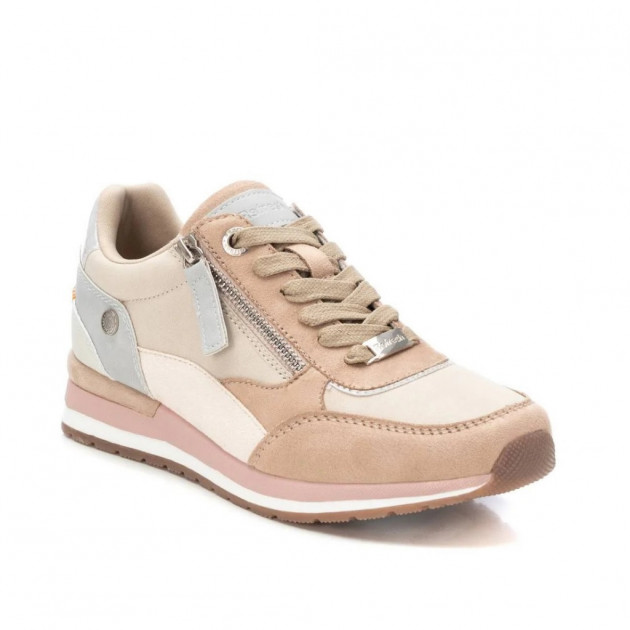 Zapatillas casuales mujer con cremallera en beige -1