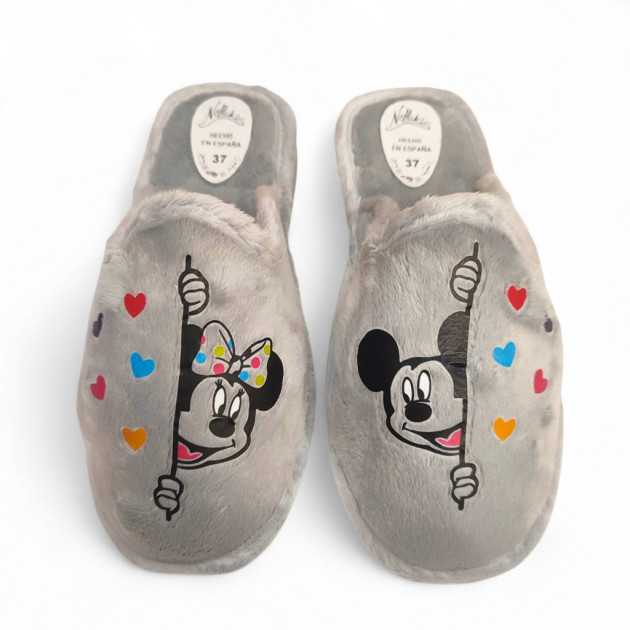 Zapatillas de casa divertidas en rebajas con Mickey y Minnie en gris muy ligeras-1