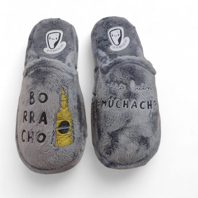 Zapatillas de casa divertidas para hombre Borracho pero buen muchacho-1