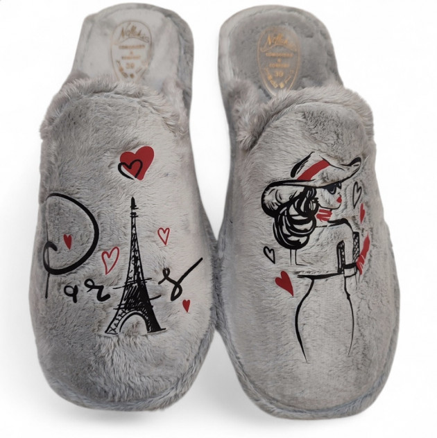 Zapatillas de casa Torre Eiffel para mujer en gris-1