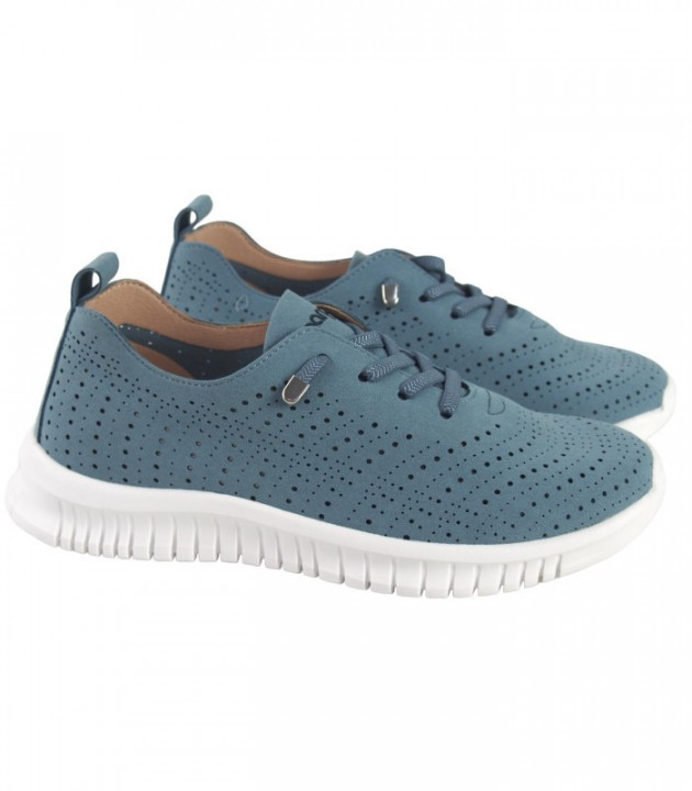 Zapatos deportivos Amarpies cordones elásticos azul jeans-1