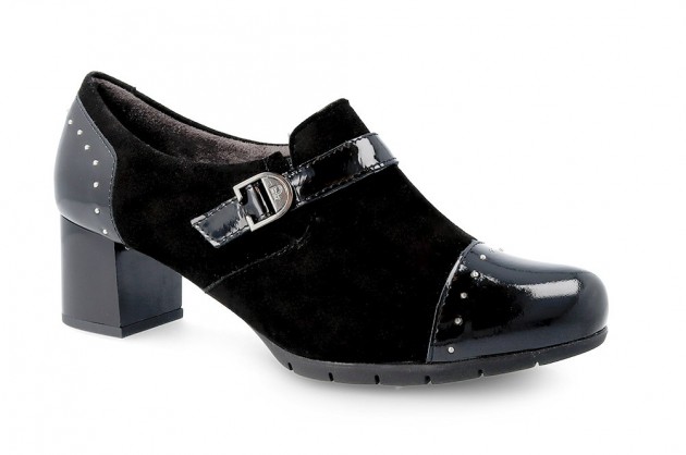 Zapatos Pitillos con tacón ante y charol negro-1